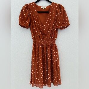 Madewell Rust Polka Dot Puff Sleeve Dress